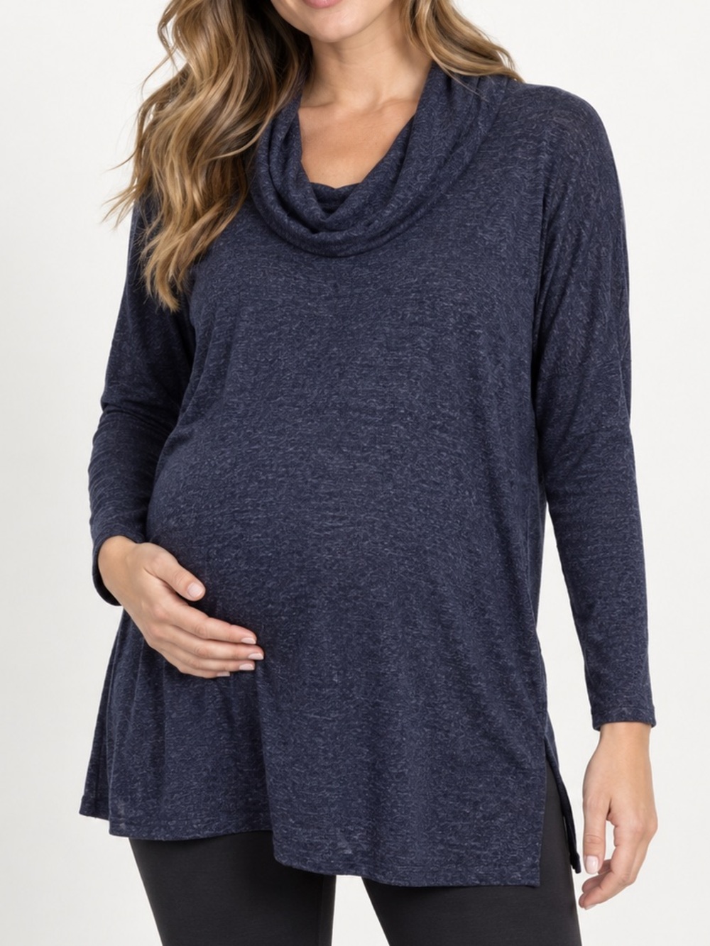 Motherhood Maternity Blue Cowl Neck Tunic Top Cozy Lightweight Sweater - Medium
